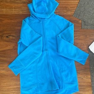 Blue zip up with pockets and finger holes